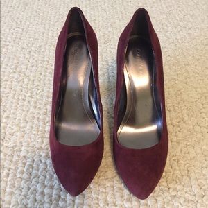 Calvin Klein Suede Burgundy Platform Heels, Size 6